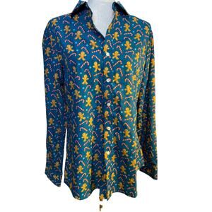 Simon‎ Banks Gingerbread man/candy cane holiday button up shirt